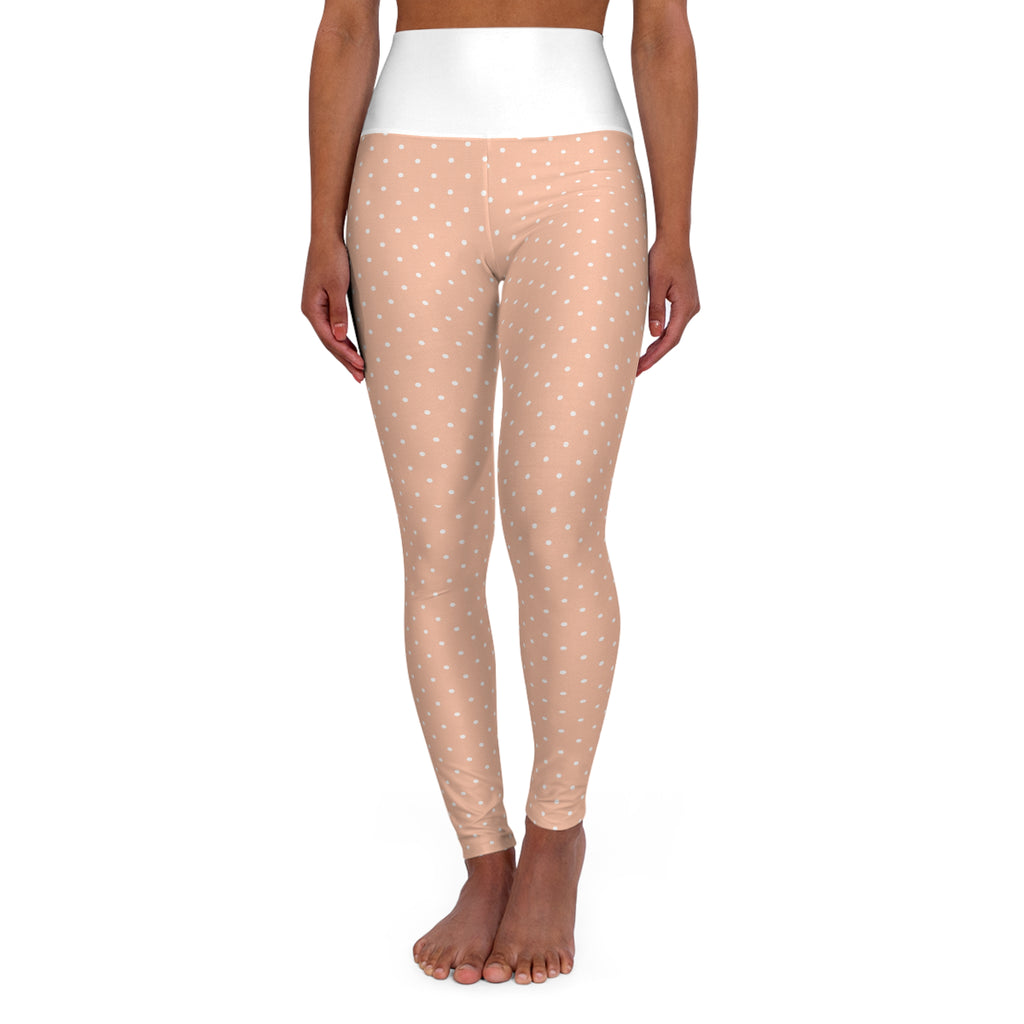 High-Waist Nude Polka Dot Yoga Leggings - Seamless Activewear