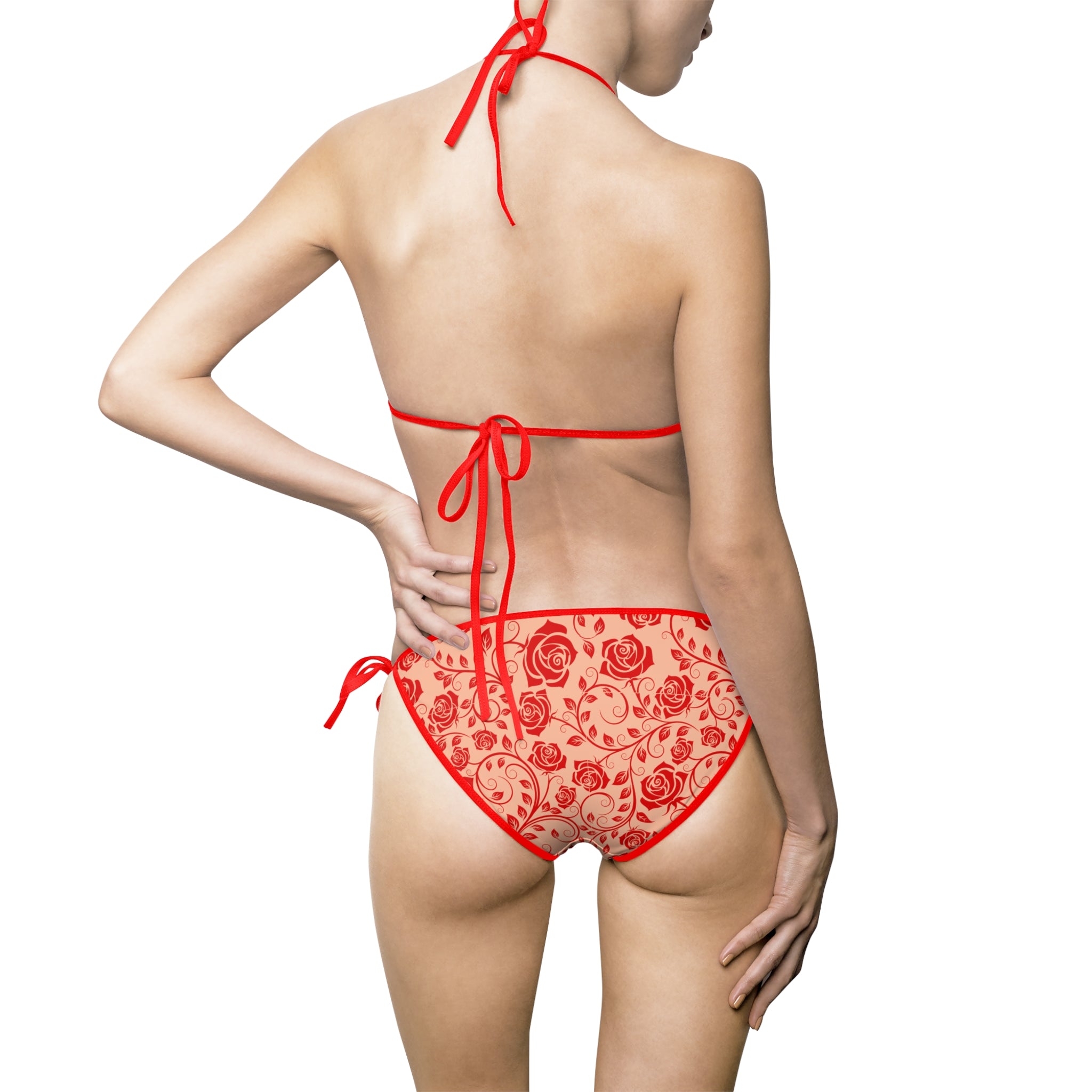 Red Floral Lace Bikini Swimsuit – Women's Tie-Side Two-Piece