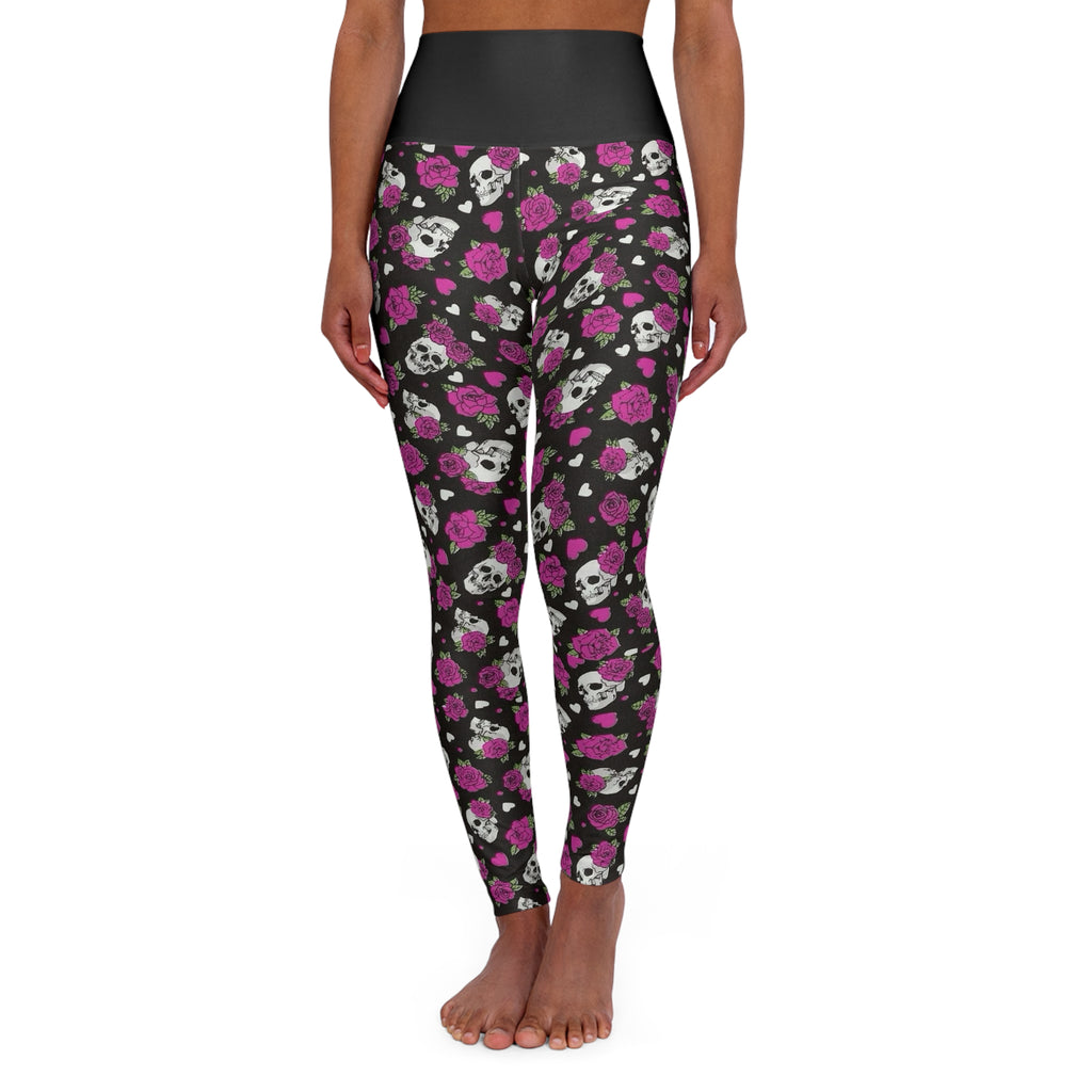 Skull & Rose High-Waisted Yoga Leggings — Gothic Floral Activewear