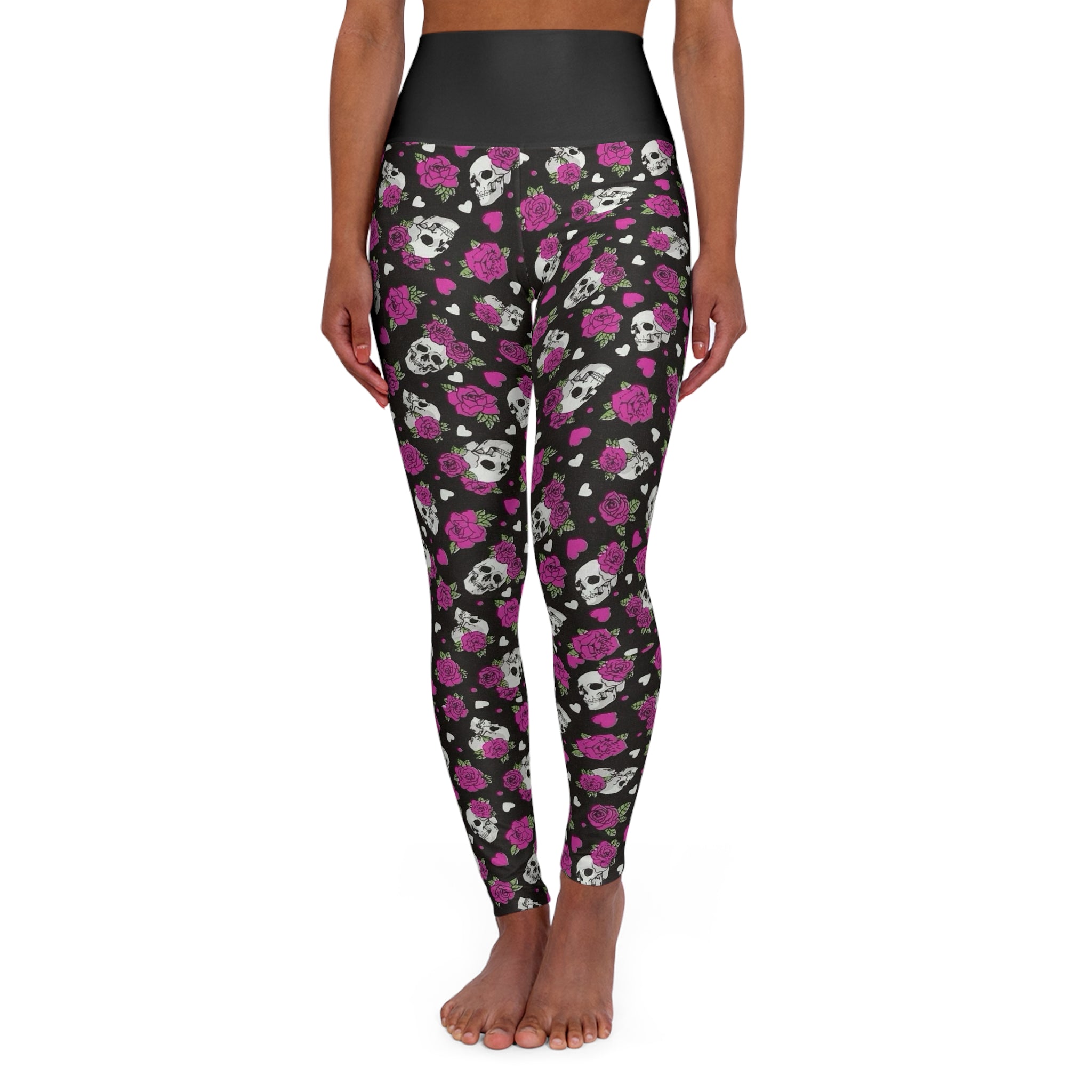 Skull & Rose High-Waisted Yoga Leggings — Gothic Floral Activewear