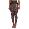 High-Waist Floral Skull Yoga Leggings – Red Rose Day of the Dead Pattern