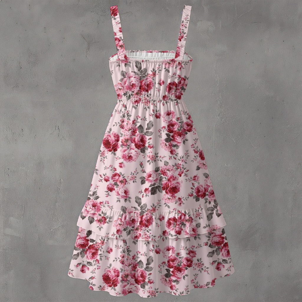 Pink on pink roses Women‘s Ruffle Hem Dress