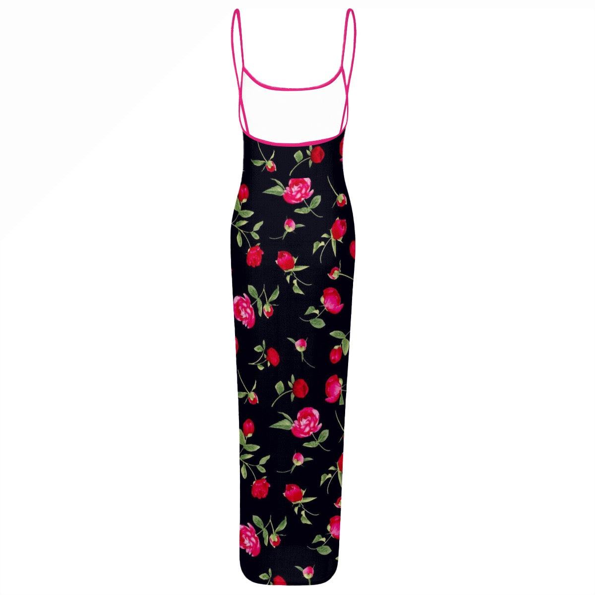 Women's Sheer Mesh Backless Spaghetti Strap Maxi Dress roses