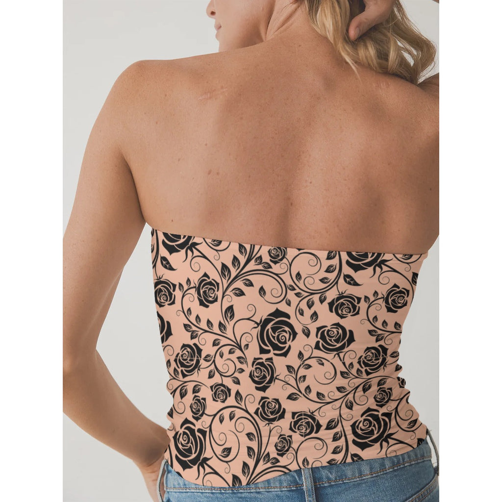 Women's Double-Layer Strapless Top black rose lace