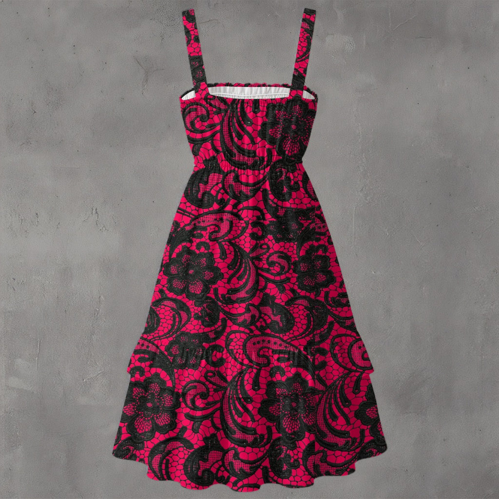 Hot pink lace Women‘s Ruffle Hem Dress
