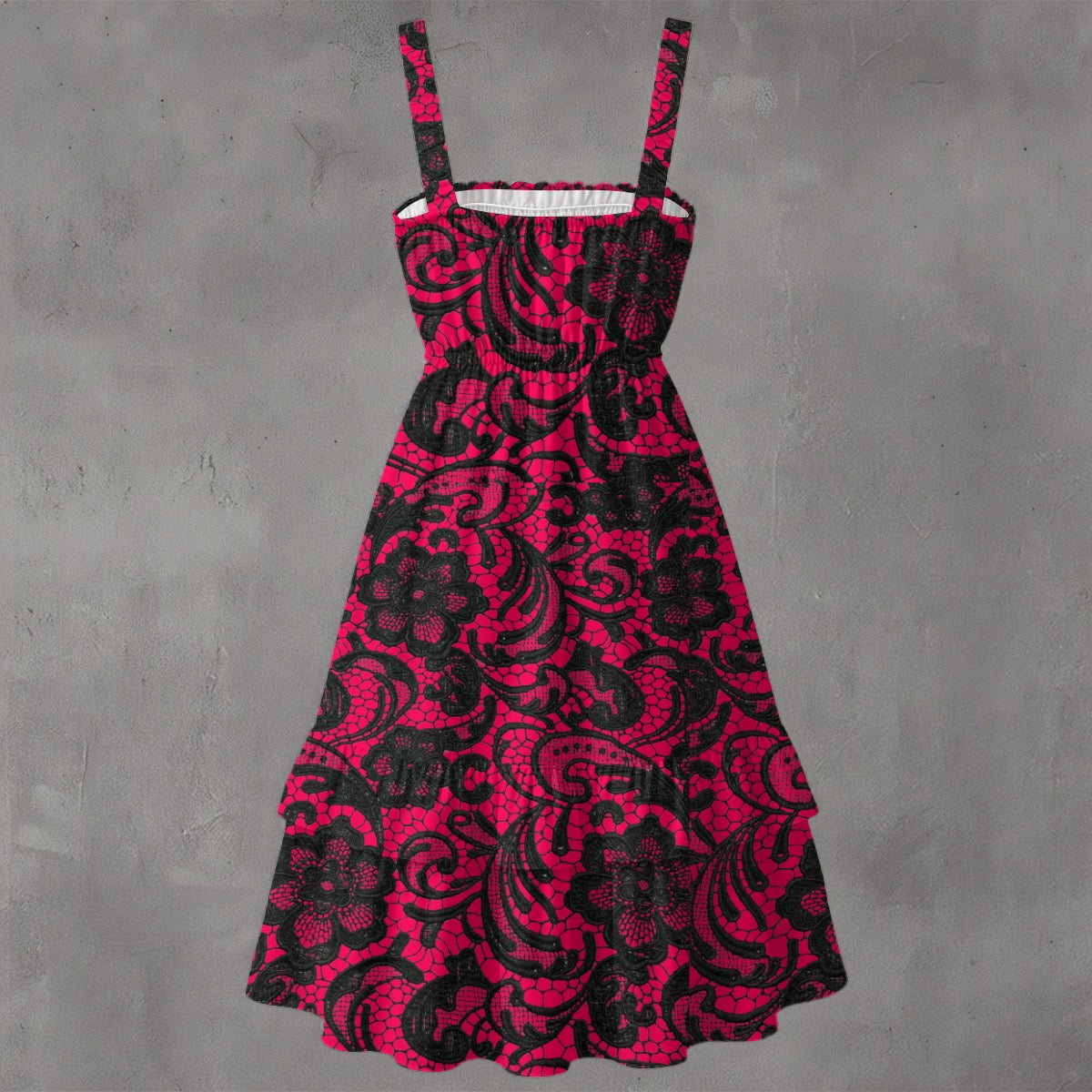 Hot pink lace Women‘s Ruffle Hem Dress