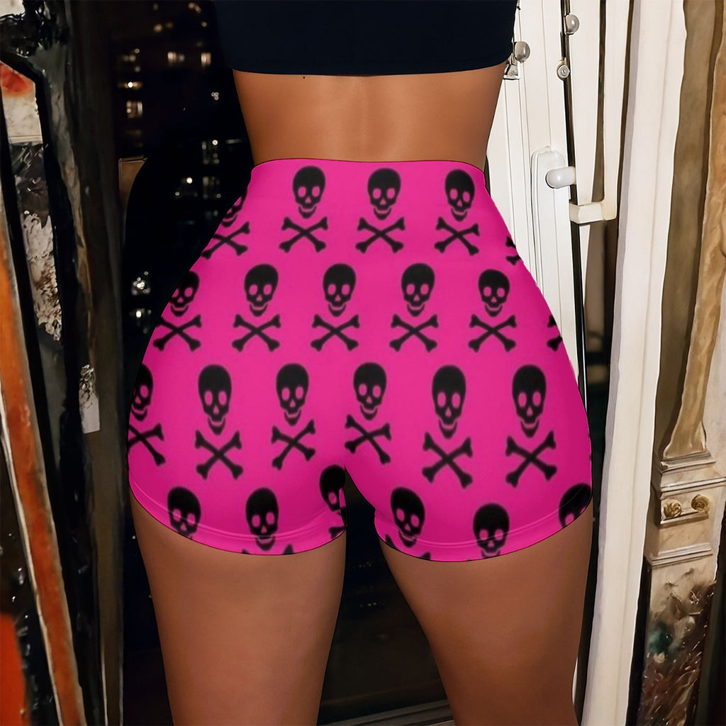 Hot Pink Skull Women’s High-Stretch Shorts