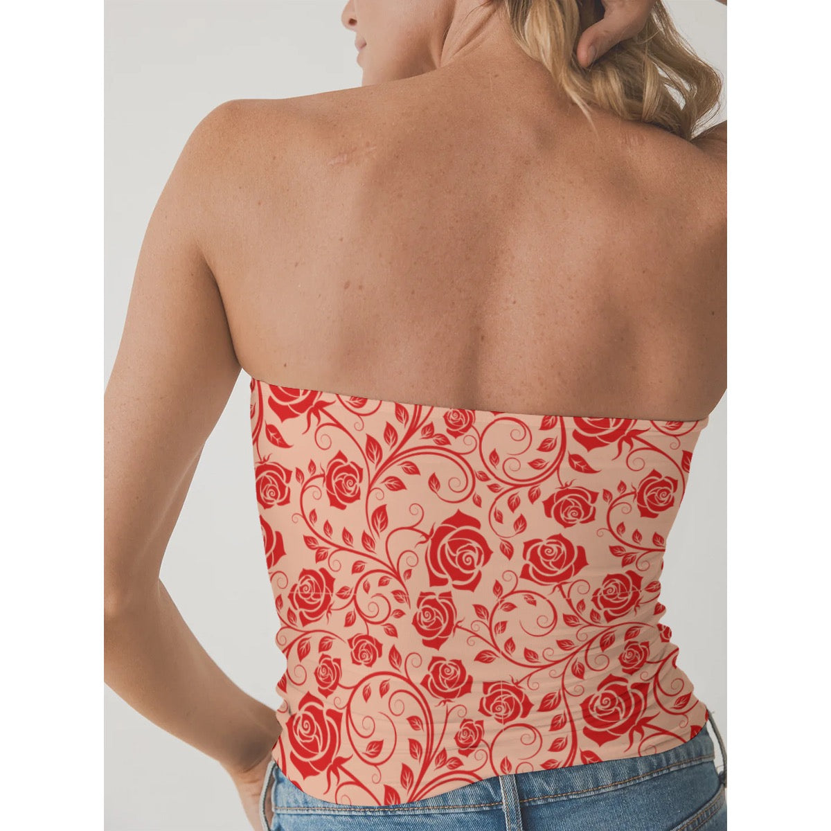 Women's Double-Layer Strapless Top red rose lace