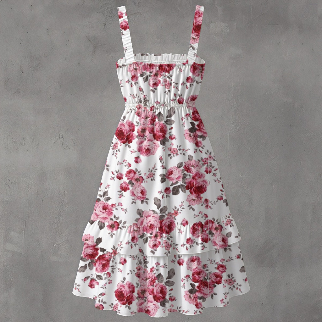 Women‘s Ruffle Hem Dress pink rose
