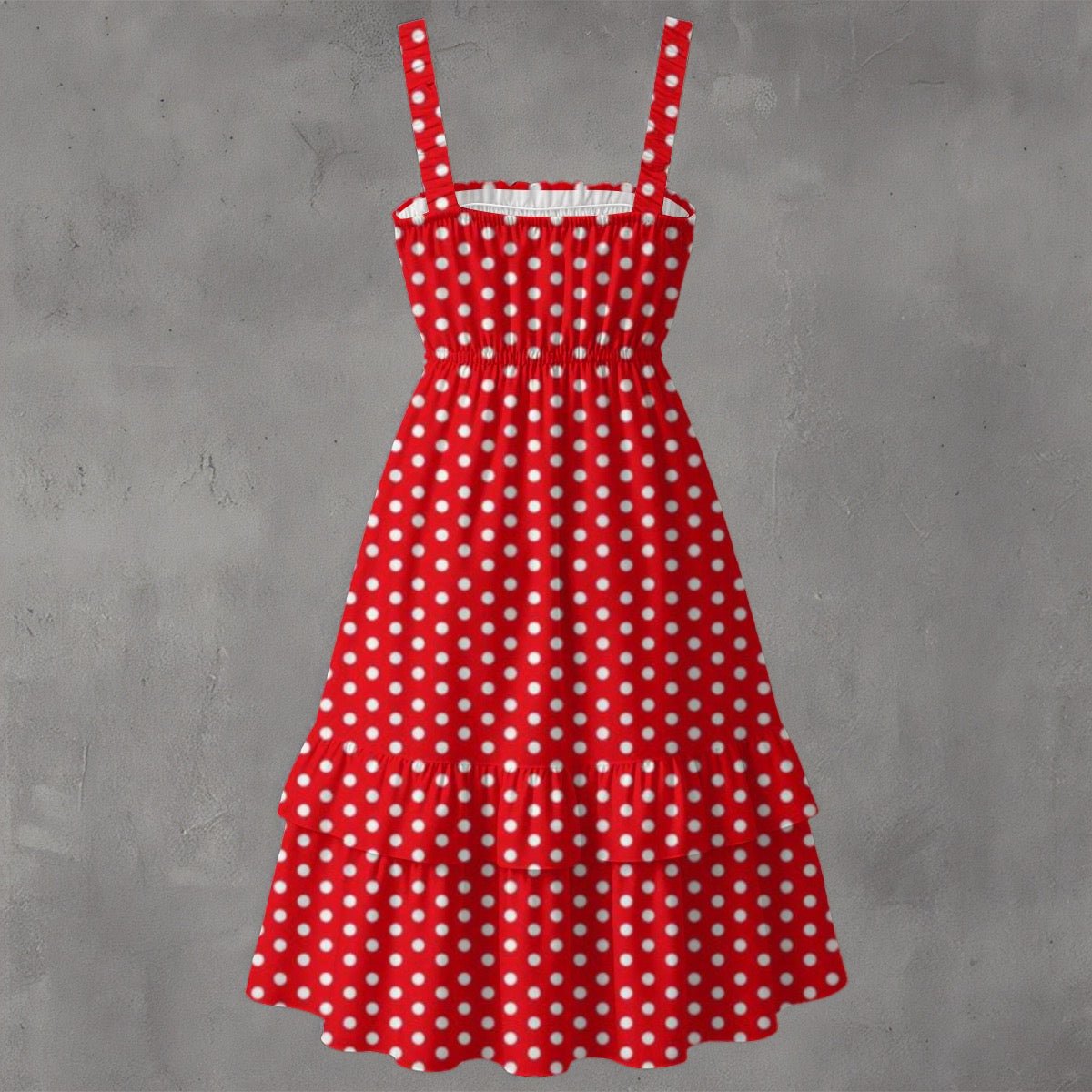 Women‘s Ruffle Hem Dress red w/ white polka dots