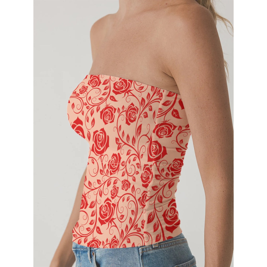Women's Double-Layer Strapless Top red rose lace