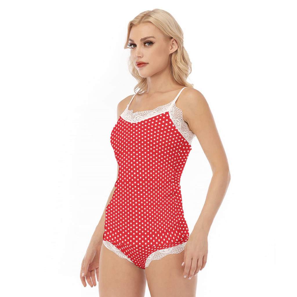 All-Over Print Women's Pajama Set With Lace Edge