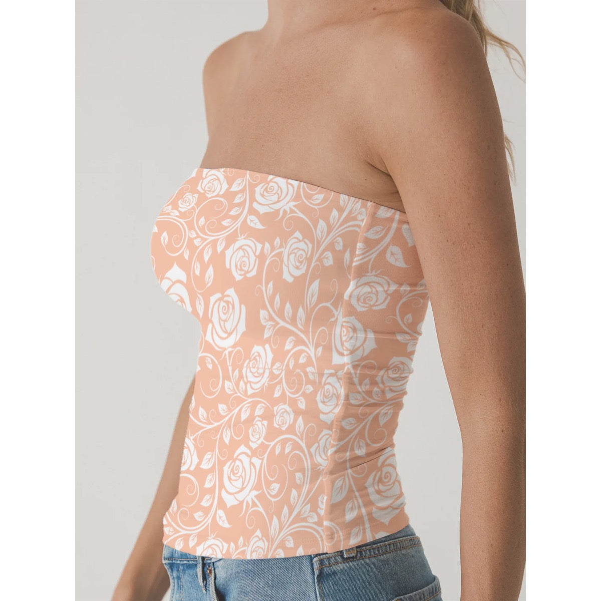 Women's Double-Layer Strapless Top white rose lace