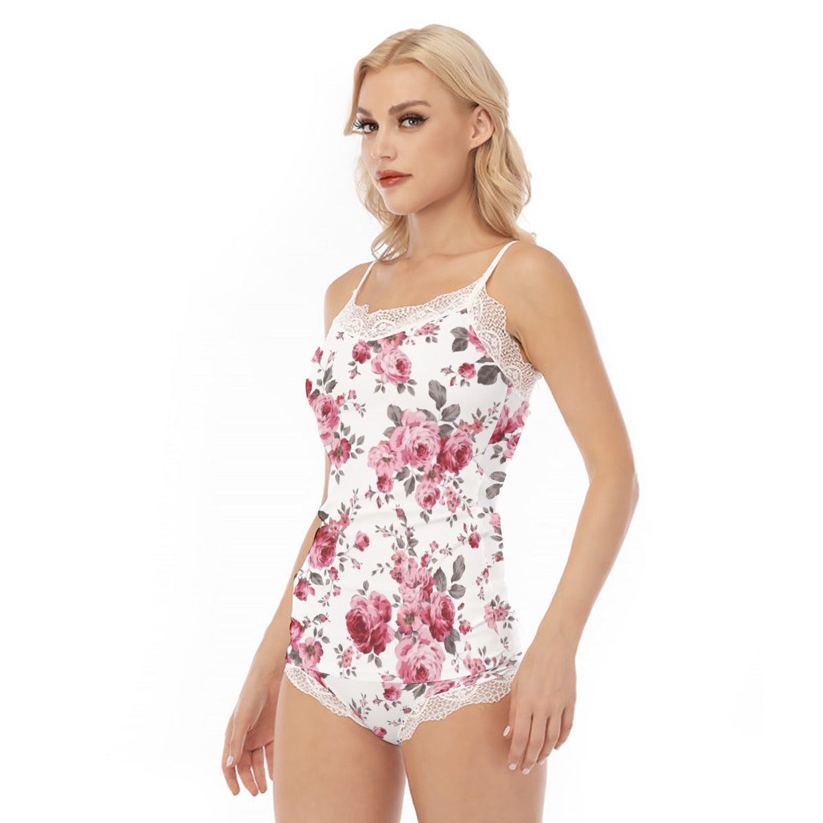 All-Over Print Women's Pajama Set With Lace Edge