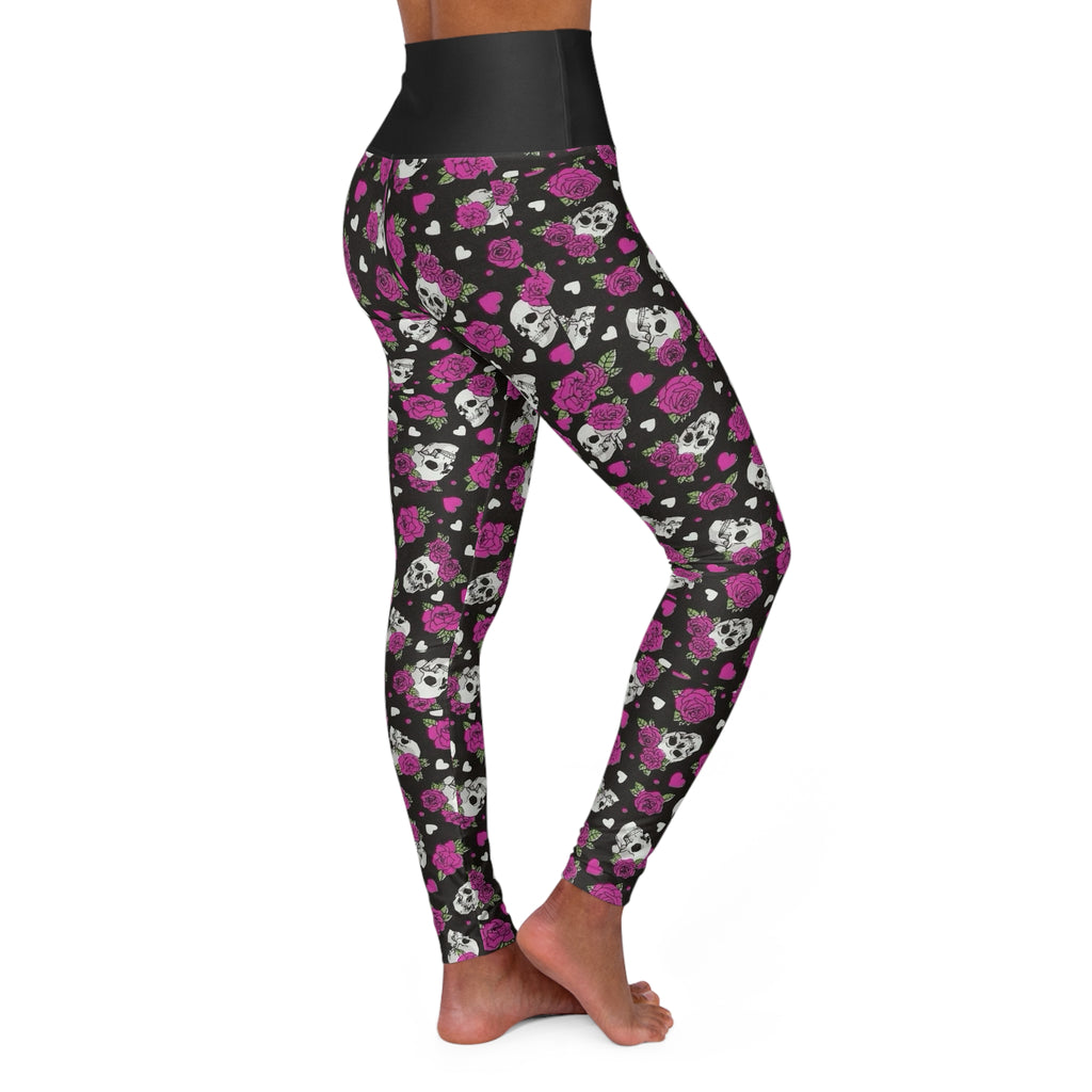 Skull & Rose High-Waisted Yoga Leggings — Gothic Floral Activewear
