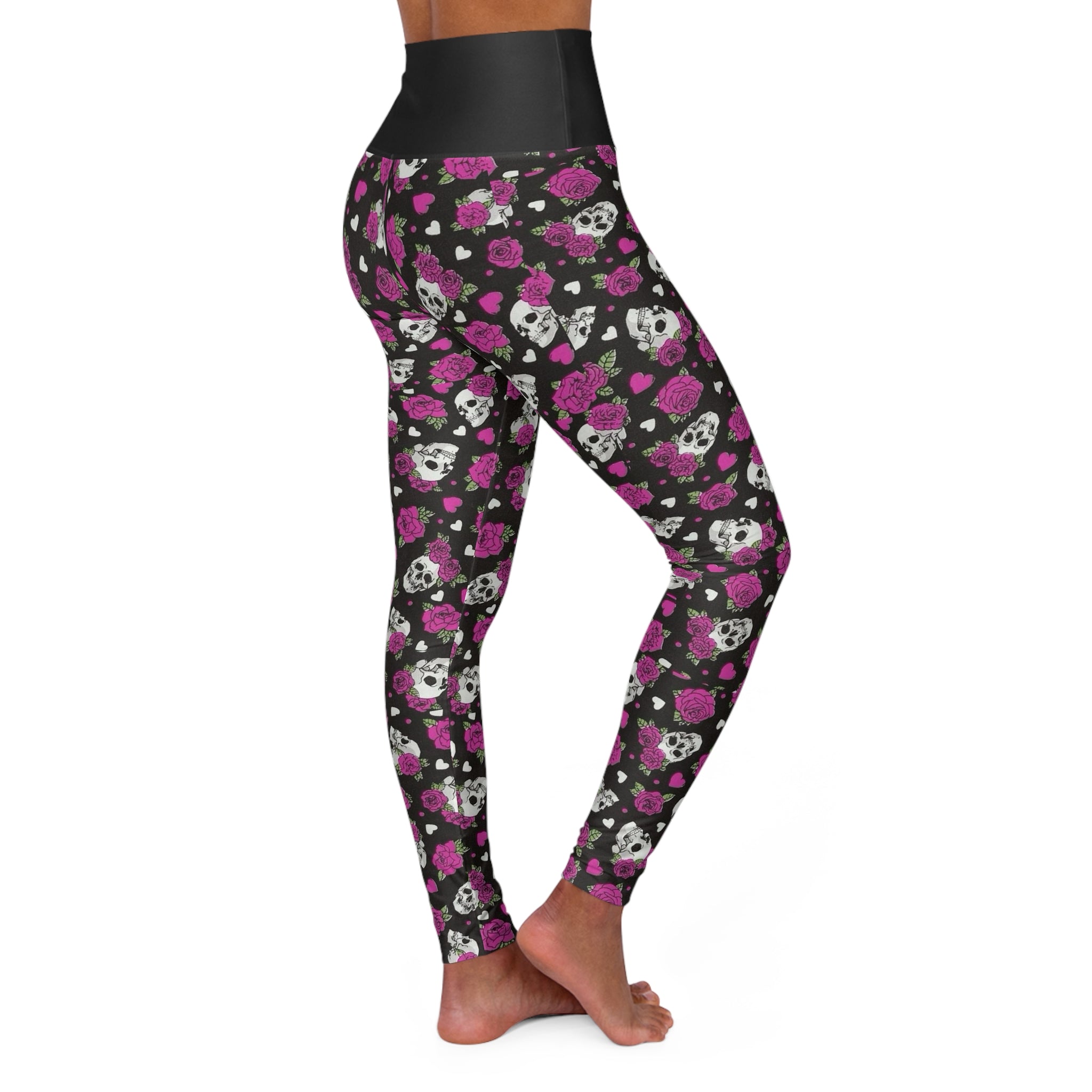 Skull & Rose High-Waisted Yoga Leggings — Gothic Floral Activewear