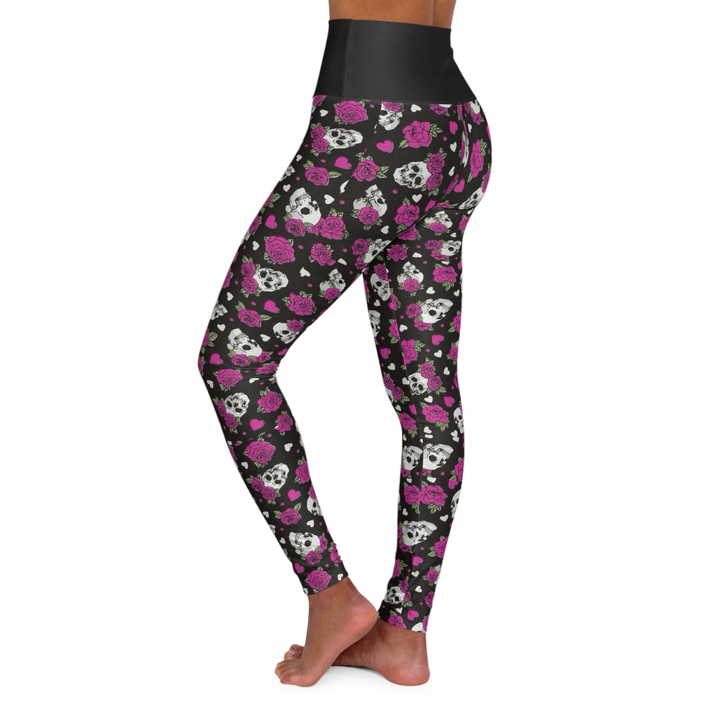 Skull & Rose High-Waisted Yoga Leggings — Gothic Floral Activewear