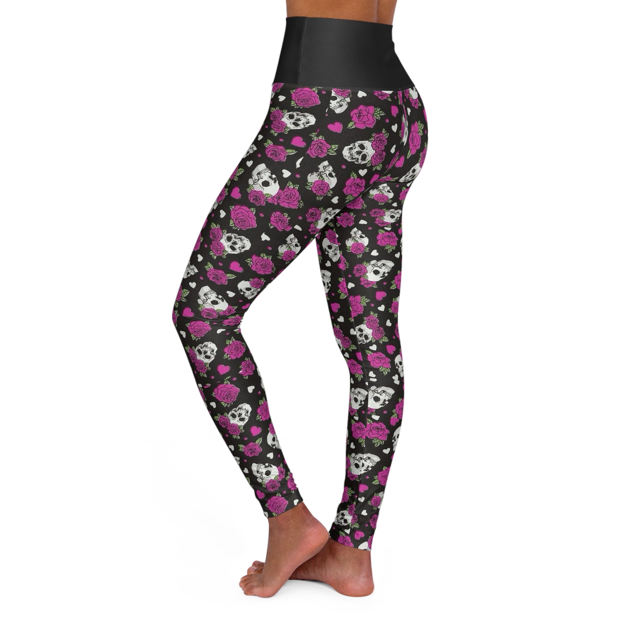 Skull & Rose High-Waisted Yoga Leggings — Gothic Floral Activewear