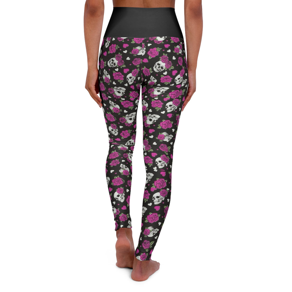 Skull & Rose High-Waisted Yoga Leggings — Gothic Floral Activewear