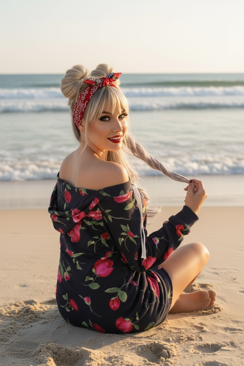 Women's Lace-Up Sweatshirt red roses