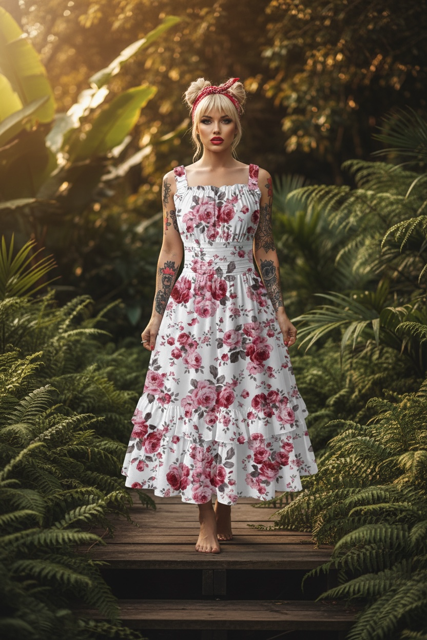 Women‘s Ruffle Hem Dress pink rose