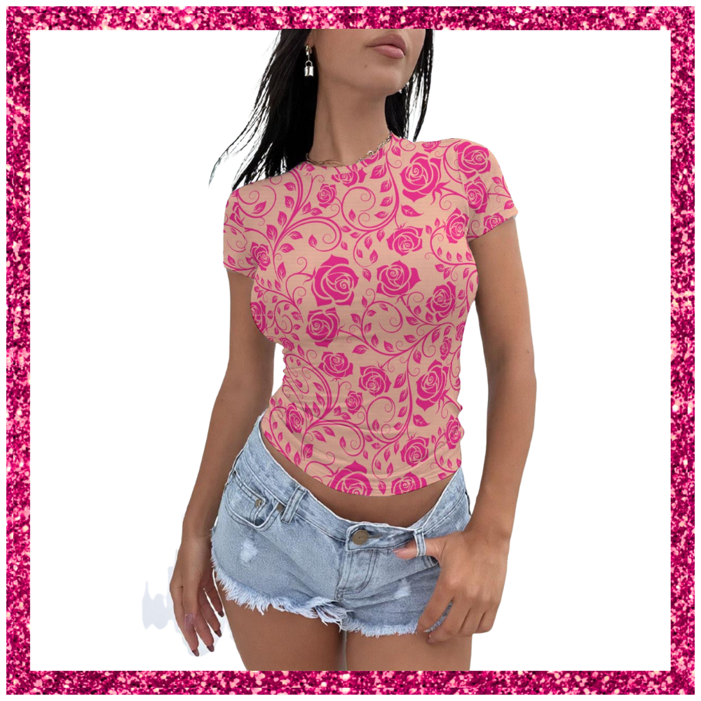 Pink Rose Lace Women's Slim-Fit T-shirt