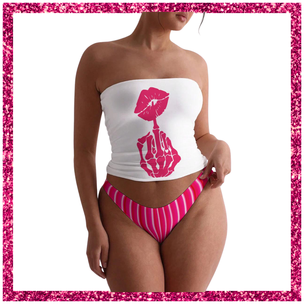 Hot pink  Women's Strapless Tube Top Set