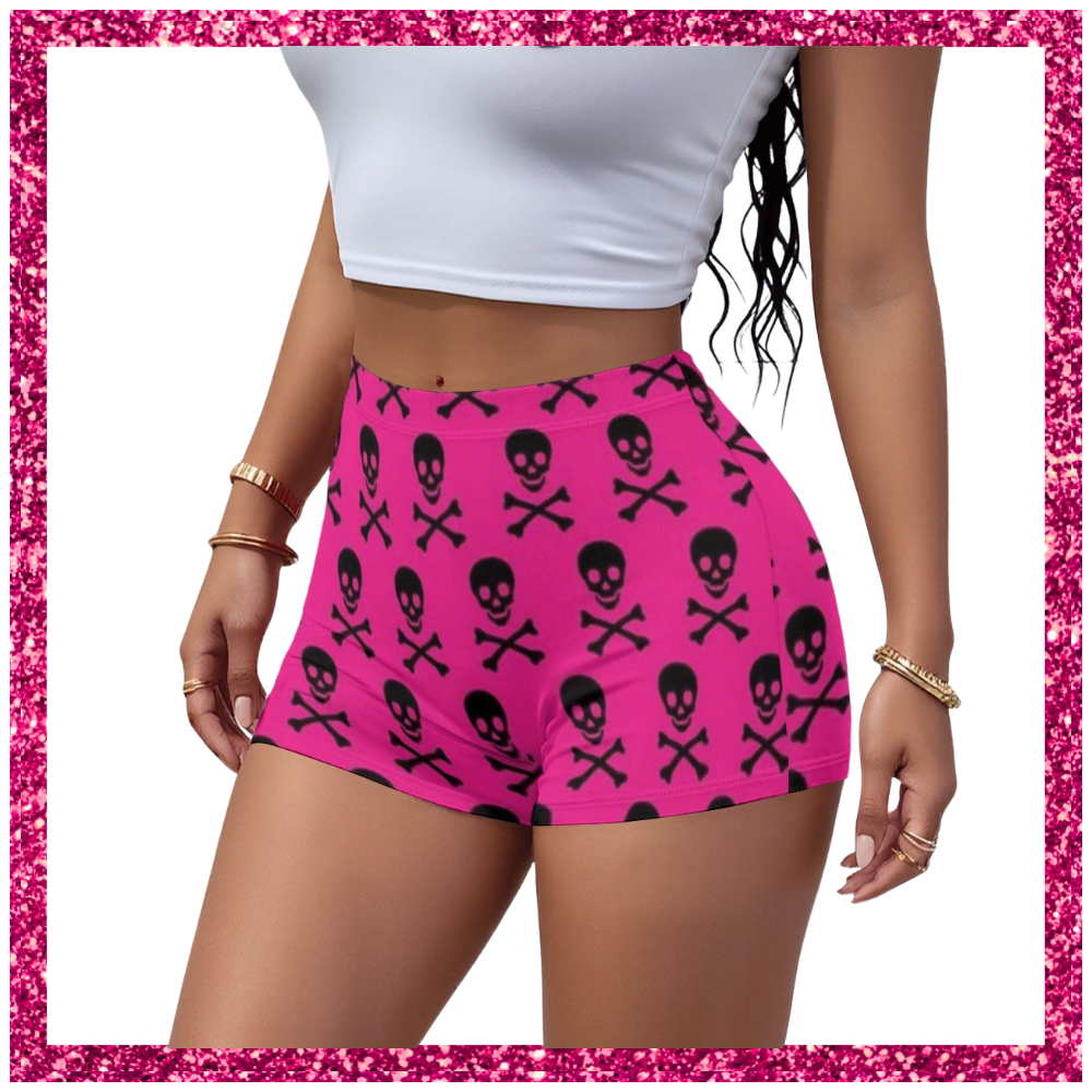 Hot Pink Skull Women’s High-Stretch Shorts