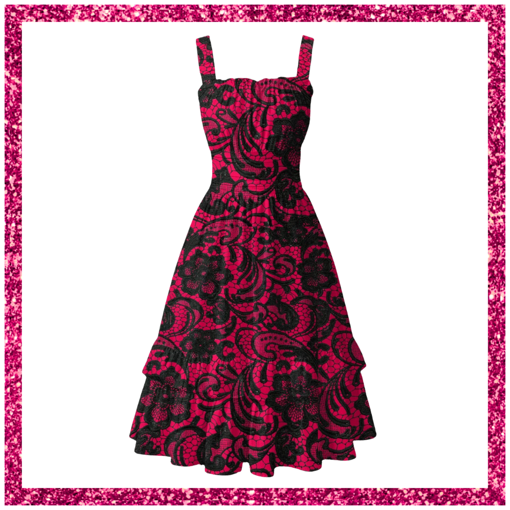 Hot pink lace Women‘s Ruffle Hem Dress