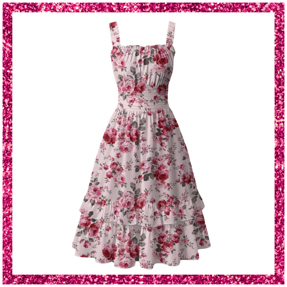 Pink on pink roses Women‘s Ruffle Hem Dress