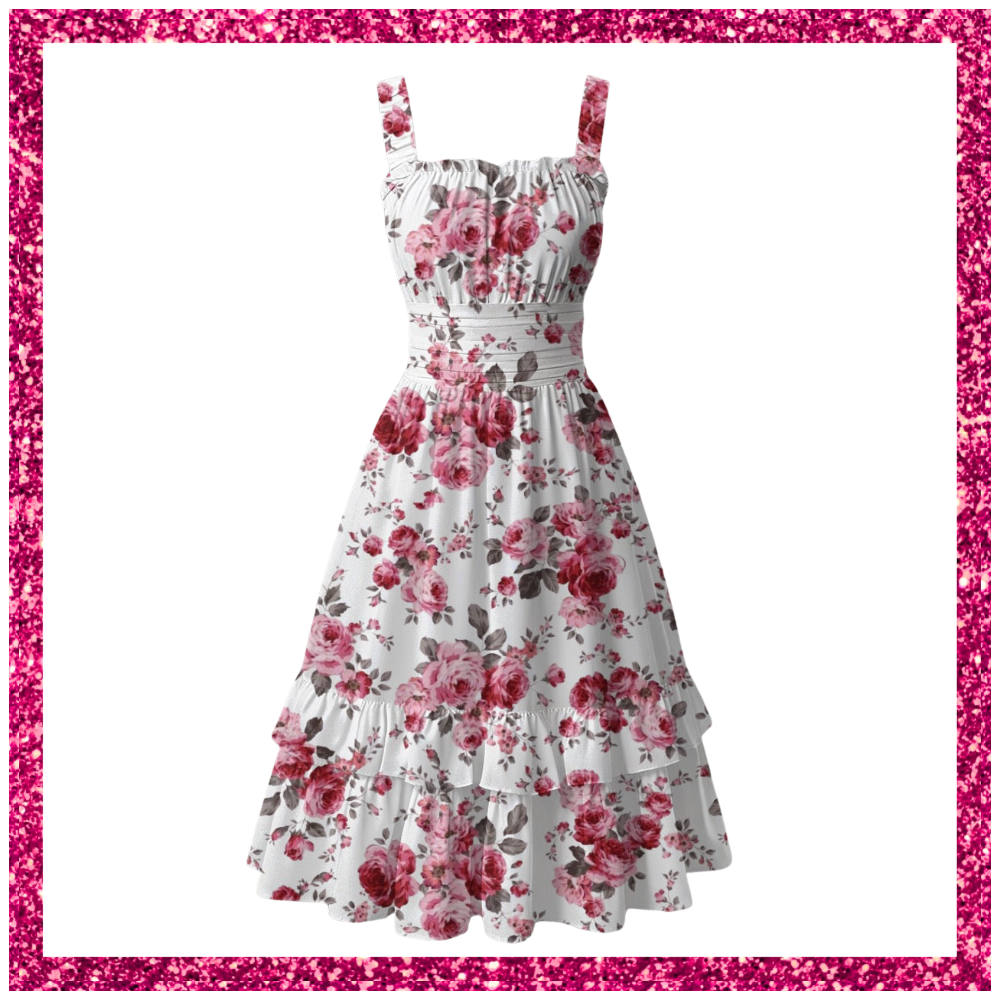 Women‘s Ruffle Hem Dress pink rose