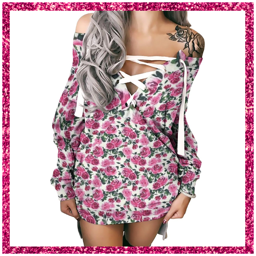 Women's Lace-Up Sweatshirt miniature roses