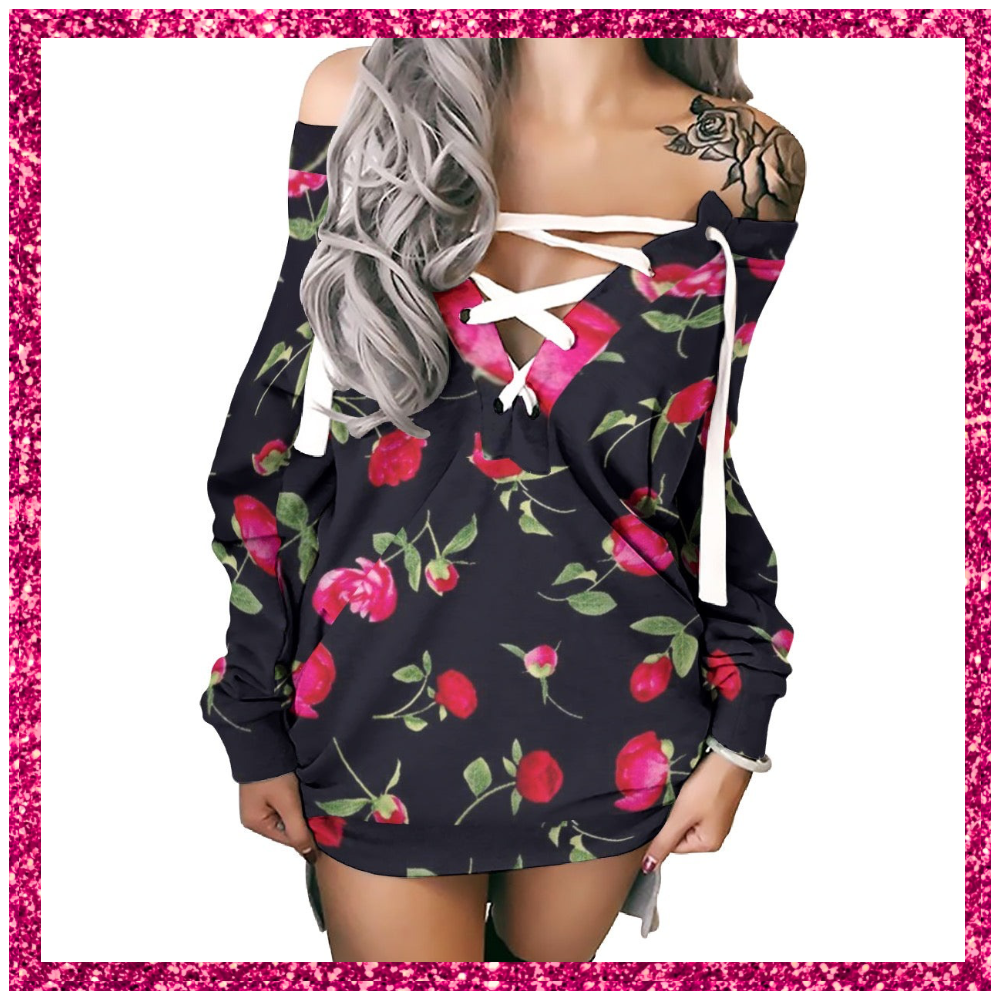 Women's Lace-Up Sweatshirt red roses
