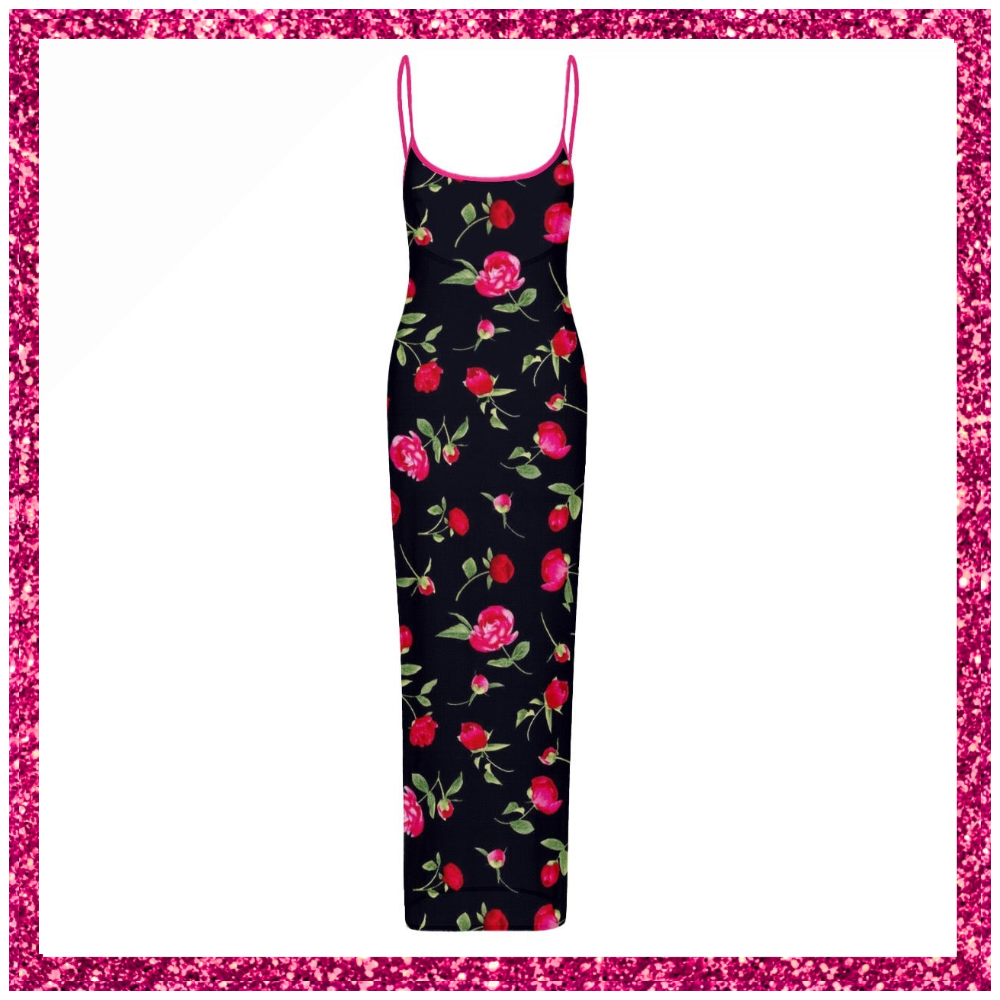 Women's Sheer Mesh Backless Spaghetti Strap Maxi Dress roses