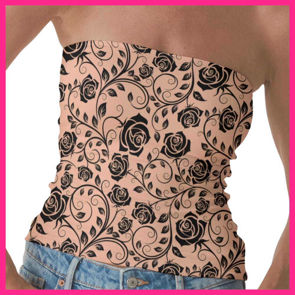 Women's Double-Layer Strapless Top black rose lace