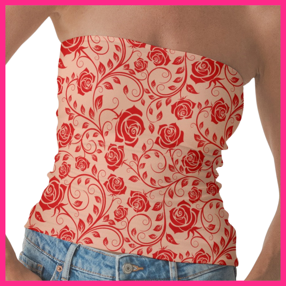 Women's Double-Layer Strapless Top red rose lace