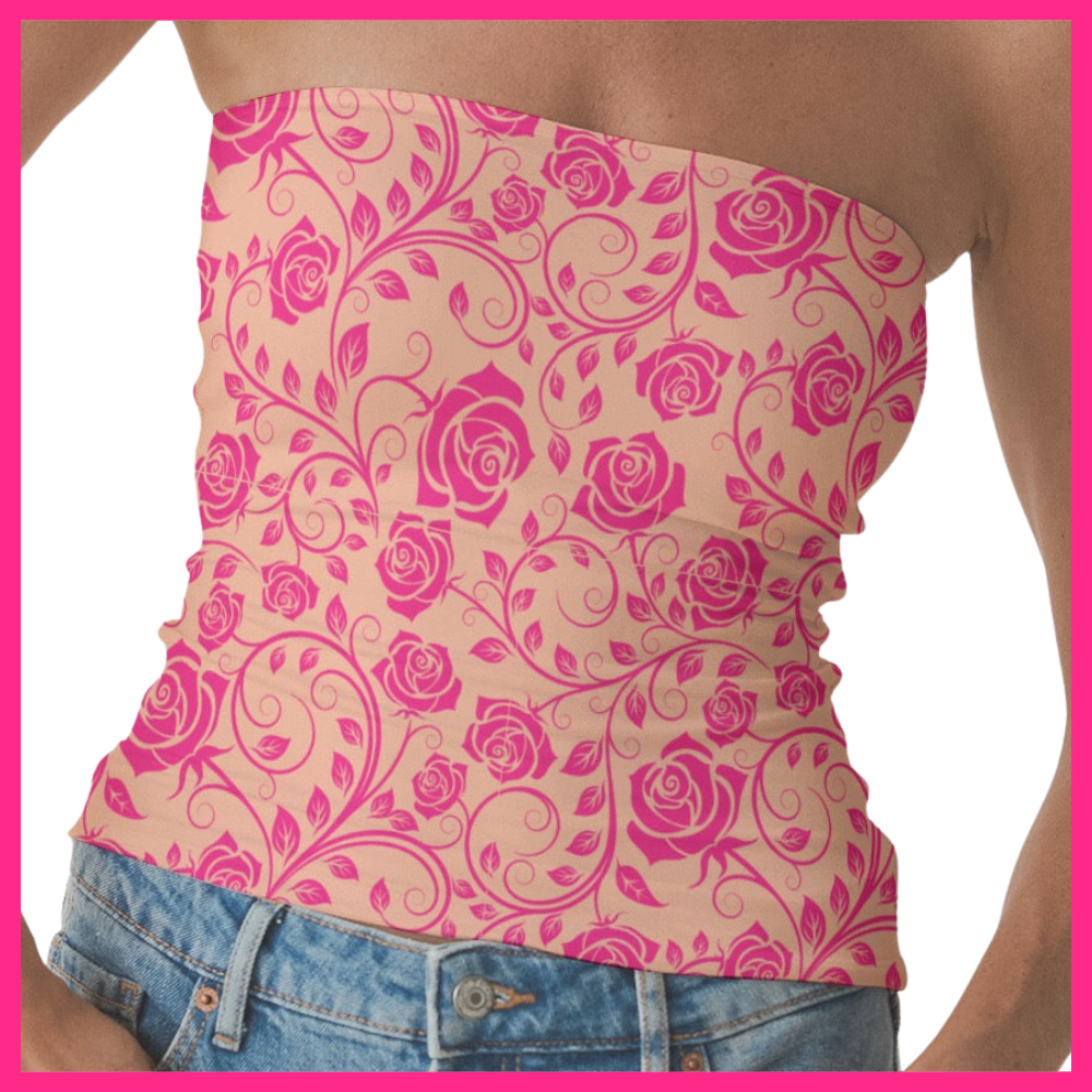 Women's Double-Layer Strapless Top pink rose lace