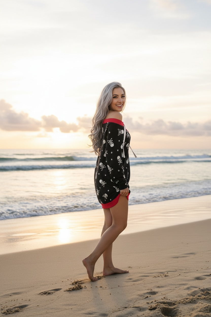 Women's Lace-Up Sweatshirt black red white skulls