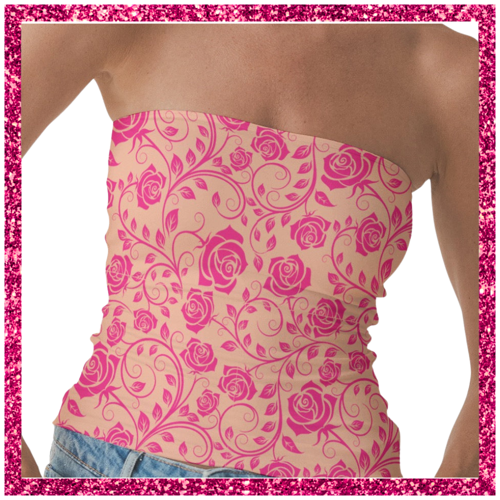 Women's Double-Layer Strapless Top pink rose lace