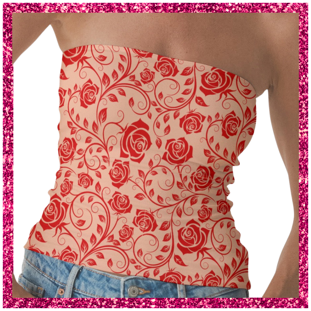 Women's Double-Layer Strapless Top red rose lace