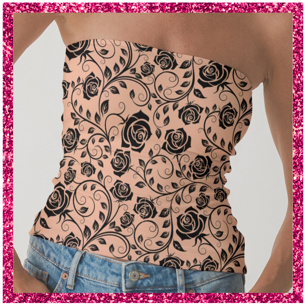 Women's Double-Layer Strapless Top black rose lace