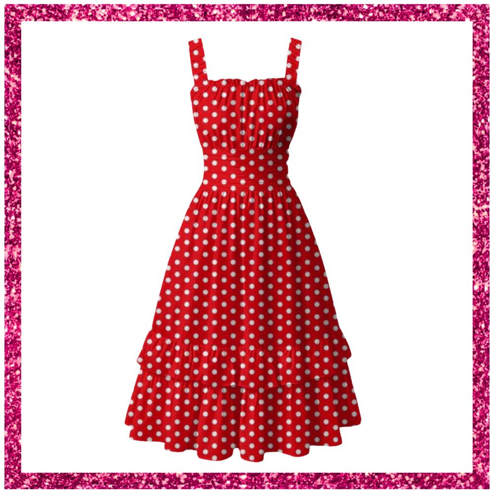 Women‘s Ruffle Hem Dress red w/ white polka dots