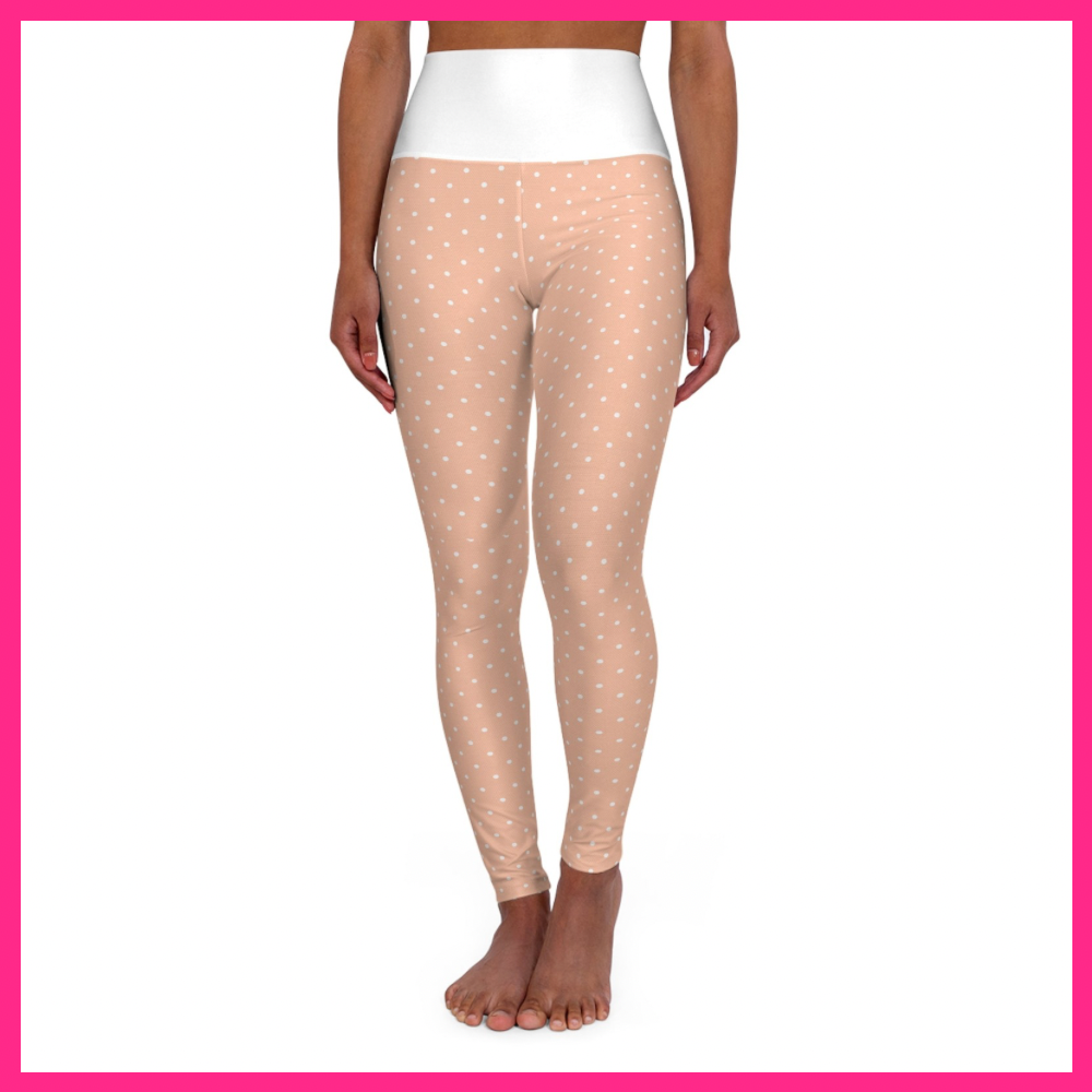 High-Waist Nude Polka Dot Yoga Leggings - Seamless Activewear
