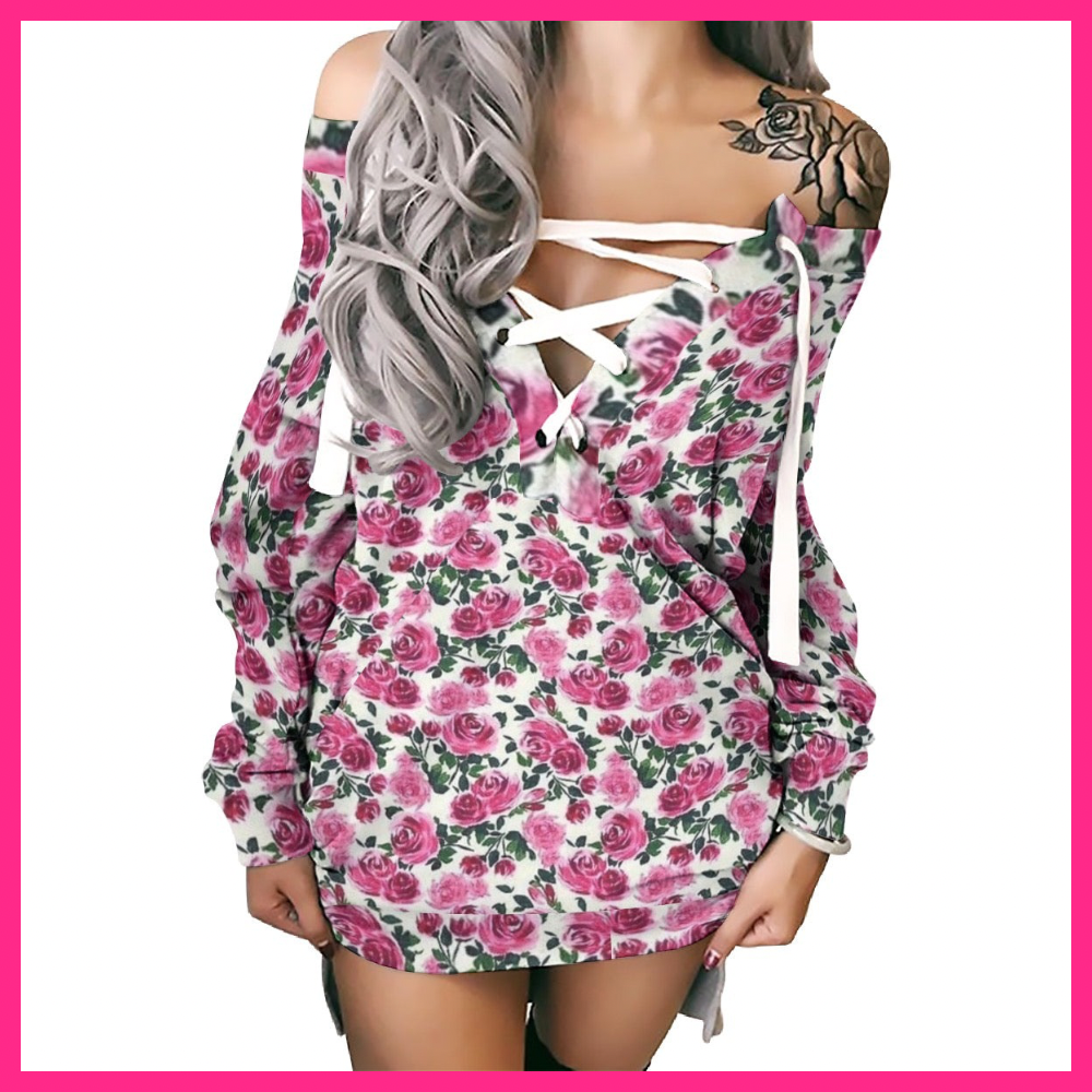 Women's Lace-Up Sweatshirt miniature roses