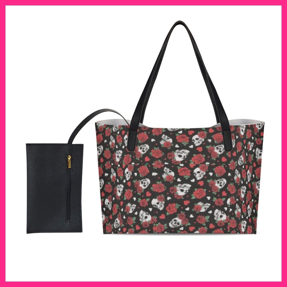Shopping Tote Bag With Black Mini Purse
